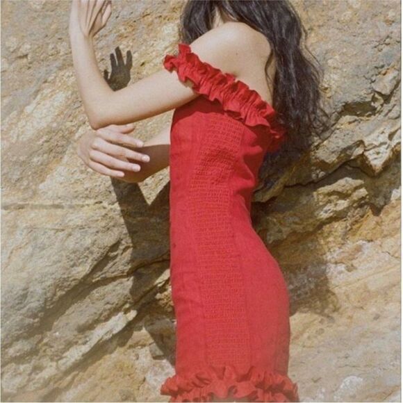 Reformation Bonita Red Off Shoulder Dress - Picture 3 of 10